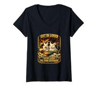 Women's Funny Rabbit Get in Loser We're Going to The Cottage Meme V-Neck T-Shirt