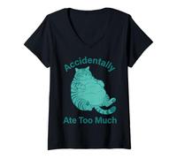Women's Funny Raccoon Accidentally Ate Too Much Cartoon Graphic V-Neck T-Shirt
