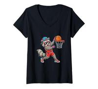 Women's Funny Raccoon Basketball Dunk Donut Sprinkle Trash Panda V-Neck T-Shirt