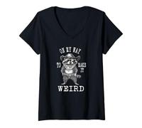 Womens Funny Raccoon Cowboy Lover, On My Way To Make It Weird V-Neck T-Shirt