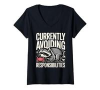Women's Funny Raccoon Currently Avoiding Responsibilities Mood V-Neck T-Shirt