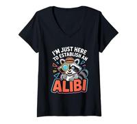 Womens Funny Raccoon Detective Alibi Joke Novelty Investigator Fun V-Neck T-Shirt
