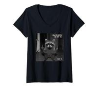 Womens Funny Raccoon Flipping Off Middle Finger On Security Camera V-Neck T-Shirt