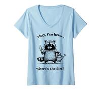 Women's Funny Raccoon Gardener Where is The Dirt Pun Graphic V-Neck T-Shirt