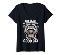 Womens Funny Raccoon Good Day Humor Positive Sarcastic Quote V-Neck T-Shirt