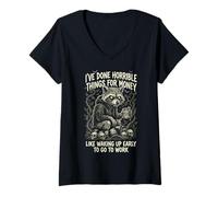 Women's Funny Raccoon Horrible Things Early Work V-Neck T-Shirt