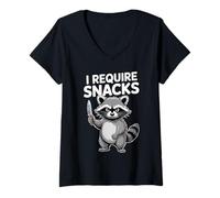 Womens Funny Raccoon I Require Snacks Cute Animal Lover Tee V-Neck T-Shirt