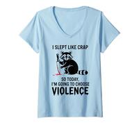 Women's Funny Raccoon I Slept Like Crap Choose Violence V-Neck T-Shirt