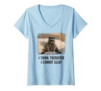 Womens Funny Raccoon: I Think Therefore I Cannot Sleep V-Neck T-Shirt