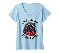 Womens Funny Raccoon Live Laugh Lobotomy Animal Lover Boys Girls V-Neck T-Shirt