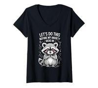 Womens Funny Raccoon Meme Let's Do This Before My Anxiety Kicks In V-Neck T-Shirt