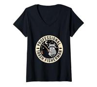Women's Funny Raccoon Professional Trash Fisherman V-Neck T-Shirt