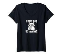 Womens Funny Raccoon, Silence is Golden Duct Tape is Silver V-Neck T-Shirt