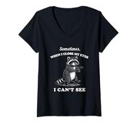 Women's Funny Raccoon Sometimes Close My Eyes Cant See Graphic V-Neck T-Shirt