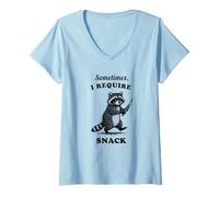 Women's Funny Raccoon Sometimes I Require Snack Vintage Graphic V-Neck T-Shirt