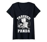 Women's Funny Raccoon Trashed Trash Panda Drunk Meme Drinking Humor V-Neck T-Shirt