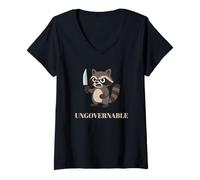Women's Funny Raccoon Who Cannot Be Governed V-Neck T-Shirt