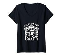 Women's Funny Radiology Tee Can't Fix Stupid but I Can X-Ray It V-Neck T-Shirt