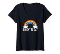 Women's Funny Rainbow Pride Humor I Might Be Gay Statement Tee V-Neck T-Shirt