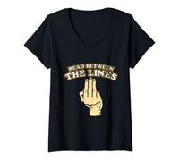 Womens Funny Read Between The Lines Middle Finger V-Neck T-Shirt