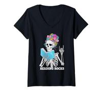 Women's Funny Reading Rocks ELA Teacher Language Literature Crew V-Neck T-Shirt