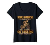 Women's Funny Real Grandpas Go Cycling Ride Dad Humor V-Neck T-Shirt