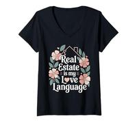 Women's Funny Realtor Real Estate is My Love Language V-Neck T-Shirt