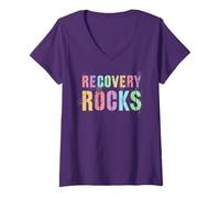 Women's Funny Recovery Rocks Sober AA Award Sobriety Addiction NA V-Neck T-Shirt