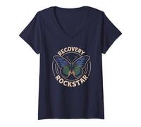 Womens Funny Recovery Rockstar Crew Counseling PT Survivor NA V-Neck T-Shirt
