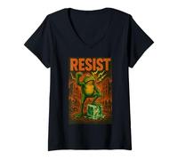 Womens Funny Resist Frog with Foot On Ice Cube Retro Poster Style V-Neck T-Shirt