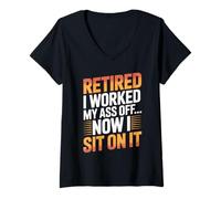 Womens Funny Retired Adult Humor Naughty Saying Vintage Retirement V-Neck T-Shirt
