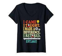 Women's Funny Retired Teacher Came Taught Difference Retirement 2027 V-Neck T-Shirt