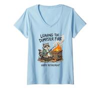 Women's Funny Retirement Raccoon Leaving The Dumpster Fire V-Neck T-Shirt
