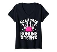 Womens Funny Retro Alley Cats Bowling Team V-Neck T-Shirt