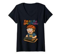 Womens Funny Retro Autism Shirt - I'm On The Spectrum V-Neck T-Shirt