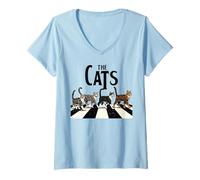 Womens Funny Retro Cats Crossing Street Music Lover Cat Vintage Art V-Neck T-Shirt
