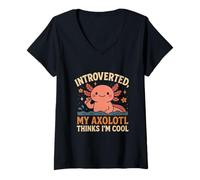 Womens Funny Retro Introverted My Axolotl Thinks I'm Cool V-Neck T-Shirt