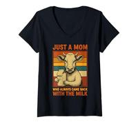 Womens Funny Retro Mom Cow with Milk Meme Design V-Neck T-Shirt