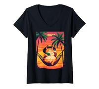 Womens Funny Retro Summer Cat Vacation V-Neck T-Shirt