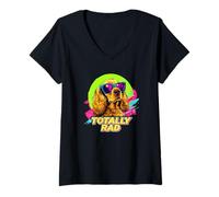 Womens Funny Retro Vintage 80s 90s Totally Rad Cocker Spaniel Lover V-Neck T-Shirt