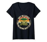 Womens Funny Retro Vintage Weird Get in Loser were Doing Butt-Stuff V-Neck T-Shirt