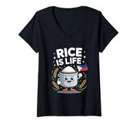 Women's Funny Rice is Life Cute Anthropomorphic Cooker V-Neck T-Shirt
