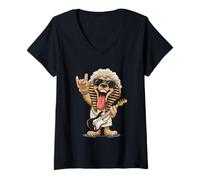 Women's Funny Rock Dog Egyptian Theme Music Lover Design V-Neck T-Shirt