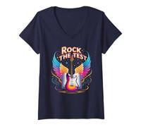 Women's Funny Rock THE Test Testing Day Teacher Math Prep Crew ELA V-Neck T-Shirt