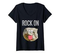 Womens Funny Rockhound Cartoon Design Saying Rock On V-Neck T-Shirt