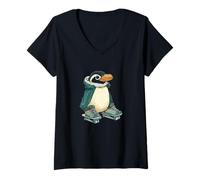 Womens Funny Rolling Penguin Fun for All Ages V-Neck T-Shirt