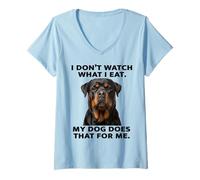 Womens Funny Rottweiler Design My Dog Watches What I Eat V-Neck T-Shirt