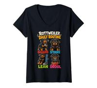 Women's Funny Rottweiler Dog Daily Routine Gift V-Neck T-Shirt