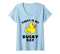 Womens Funny Rubber Duck Today is My Ducky Day Lucky Duckie Crew V-Neck T-Shirt