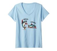 Women's Funny Salmon Salmoff Fish Pun V-Neck T-Shirt